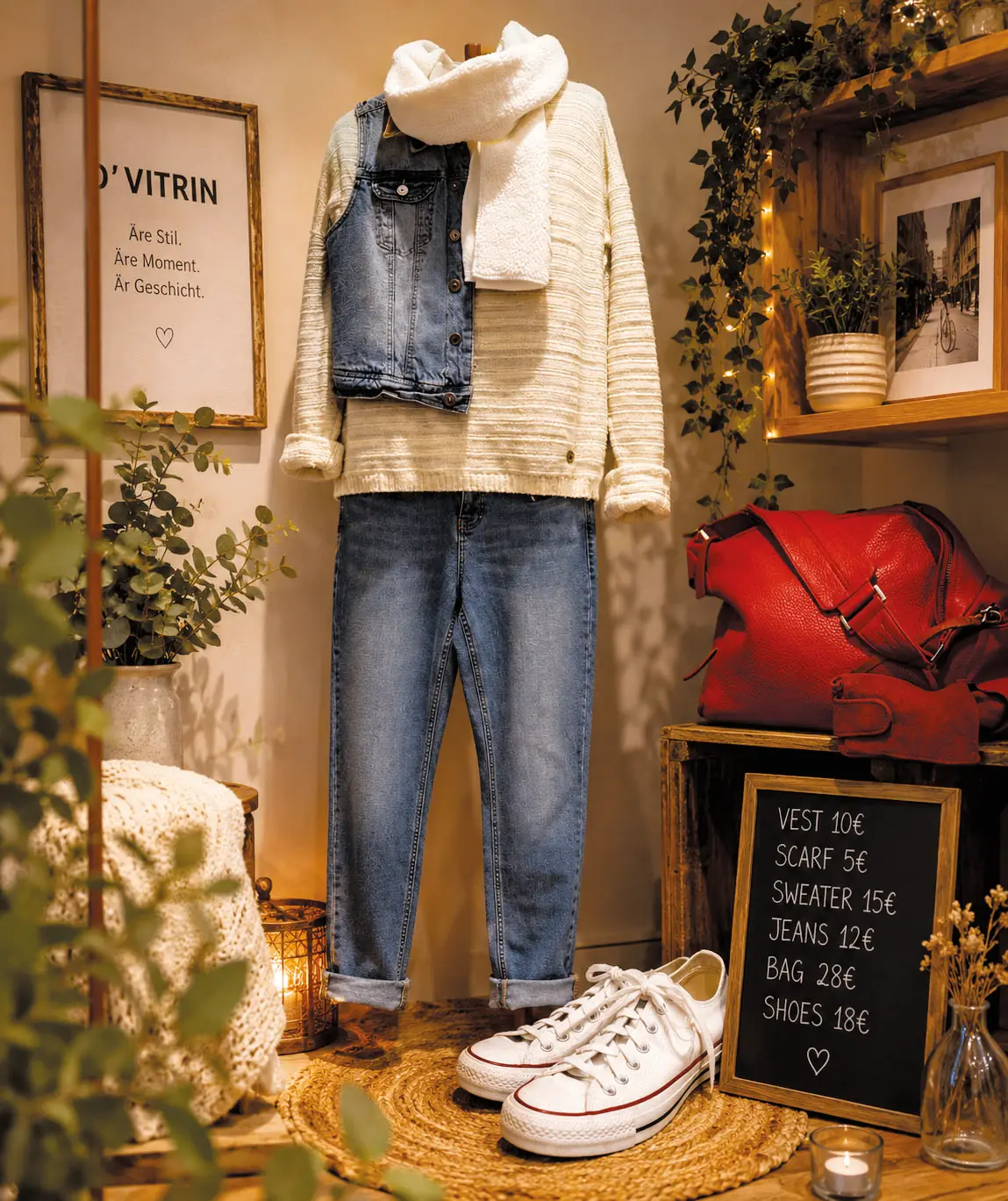 Bunte Kleiderständer mit Secondhand-Kleidung in der Kleederbuttéck von D'Vitrin